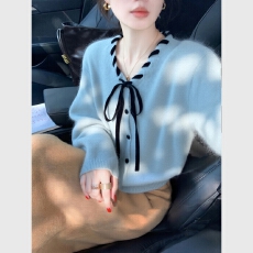 韩系氛围感系带针织开衫法式小香风系带领蝴蝶结超好看显瘦毛衣女