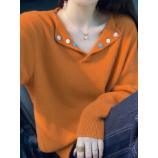 批发法式复古橘色半开领毛衣针织衫女设计感秋<b class='q'>冬</b>独特软糯修身长袖上衣