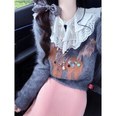 批发韩系穿搭复古深灰色圣诞氛围感针织衫<b class='q'>半身裙</b>绝美巨好看的气质套装