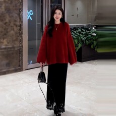 批发新年红色圣诞小香风巨好看针织毛衣半身裙冬季韩系穿搭高级感套装