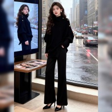 批发高领毛衣内搭女秋冬2025高级感黑色小众赫本风法式气质打底衫套装