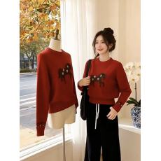 批发冬季高级感红色毛衣裤子套装2025新款韩系软糯本命年小马圣诞战袍