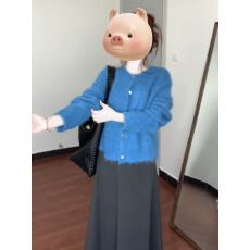 批发冬季保暖复古蓝色慵懒风蓝色仿貂毛衣半身裙两件套洋气减龄套装女