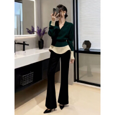 批发巨好看的深秋冬装复古穿搭一整套圣诞针织毛衣<b class='q'>牛仔</b>裤两件<b class='q'>套装</b>女