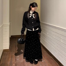 批发巨好看黑色毛衣针织连衣裙女秋冬2025新款千金小香风穿搭<b class='q'>套装</b>长裙