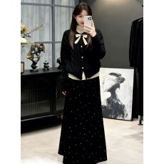 批发巨好看黑色毛衣针织连衣裙女秋冬2025新款千金小香风穿搭<b class='q'>套装</b>长裙