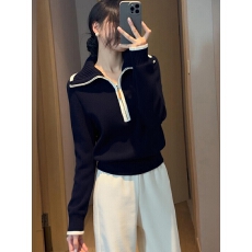 批发设计感撞色半拉链针织衫上衣女2025冬季慵懒百搭减龄长袖毛衣外穿