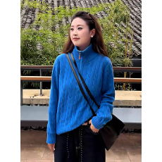 批发<b class='q'>大码</b>克莱因蓝高级感立领麻花毛衣针织衫女秋冬胖mm巨显瘦内搭上衣