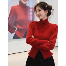 批发法式<b class='q'>不规则</b>高领针织打底衫女冬季穿搭气质慵懒风修身显瘦毛衣上衣