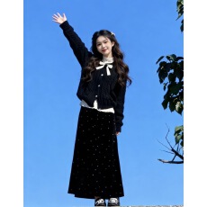 批发巨好看黑色毛衣针织<b class='q'>连衣裙</b>子女秋冬季2025新款小香风套装穿搭长裙