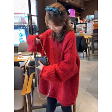 批发2025秋冬新款圣诞红色毛衣<b class='q'>宽松</b>慵懒高级感中长款超好看针织衫<b class='q'>上衣</b>