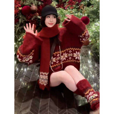 批发巨好看红色毛衣针织<b class='q'>连衣裙</b>子女秋冬季2025新款圣诞穿搭一整套韩系