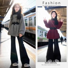 批发深冬搭配一整套女慵懒松弛宽松套头针织上衣高腰牛仔<b class='q'>裤</b>两件套<b class='q'>装</b>潮