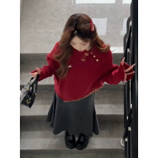 批发绝美巨好看的红色斗篷毛衣女冬季2026新款韩系穿搭不撞款针织套装