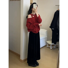 批发新年战袍小香风红色针织连衣裙女秋冬2026新款高级感穿搭套装长裙