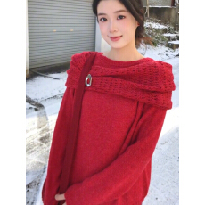 批发红色镂空披肩本命年毛衣2026新年秋冬<b class='q'>新款</b>跨年元旦加厚穿搭上衣<b class='q'>女</b>
