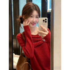 批发过年红色镂空披肩针织衫2026秋冬<b class='q'>新款</b>氛围感慵懒小个子毛衣上衣<b class='q'>女</b>