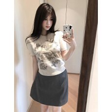 批发2026春季新款重工刺绣显瘦正肩针织短袖上衣半身裙气质高级感套装