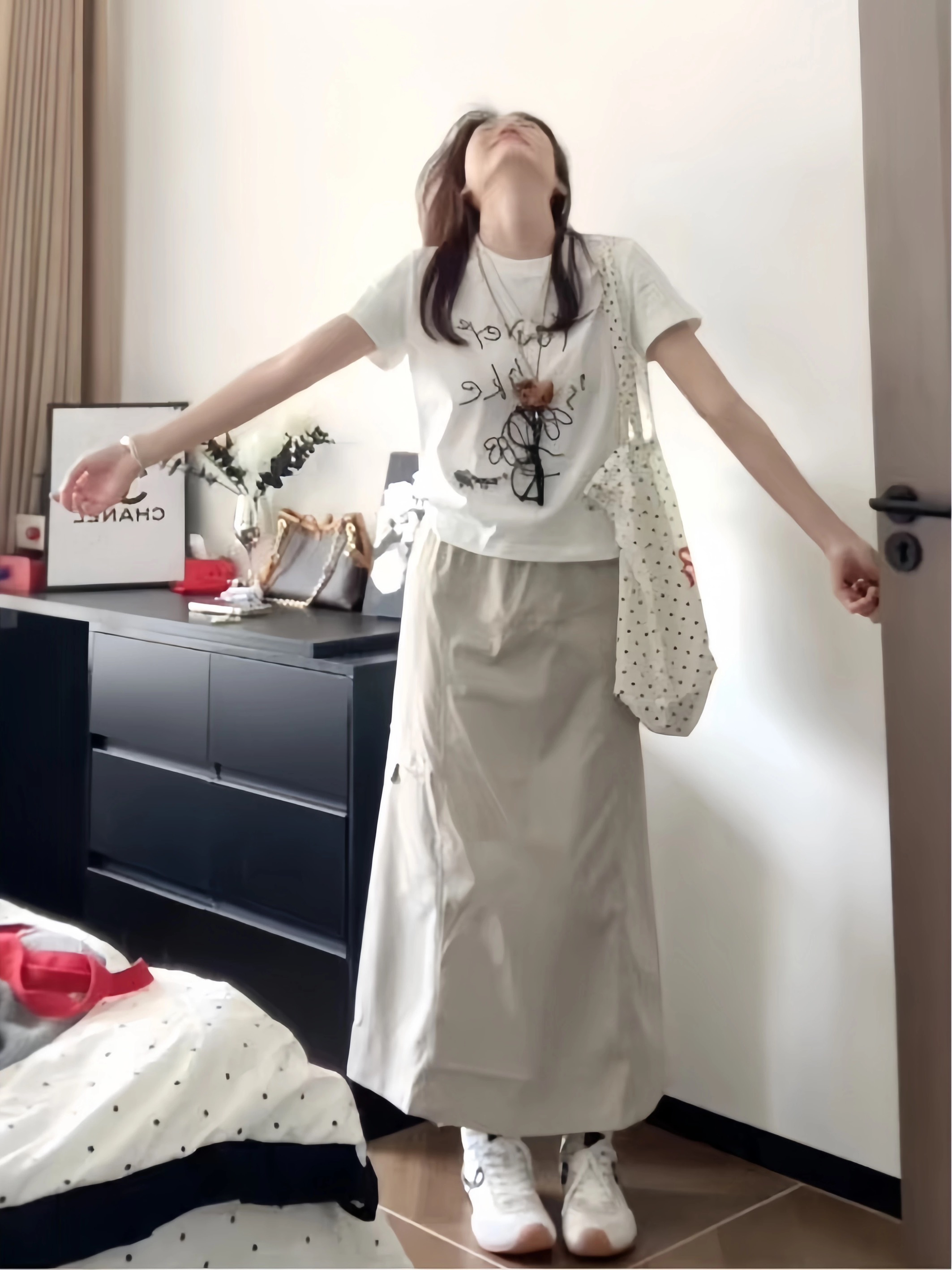 소금 부서 워크웨어 바람 프린트 반팔 반신 스커트 두 조각 여성 세트 2026 년 여름 ootd 느슨함 센스 순면 세트