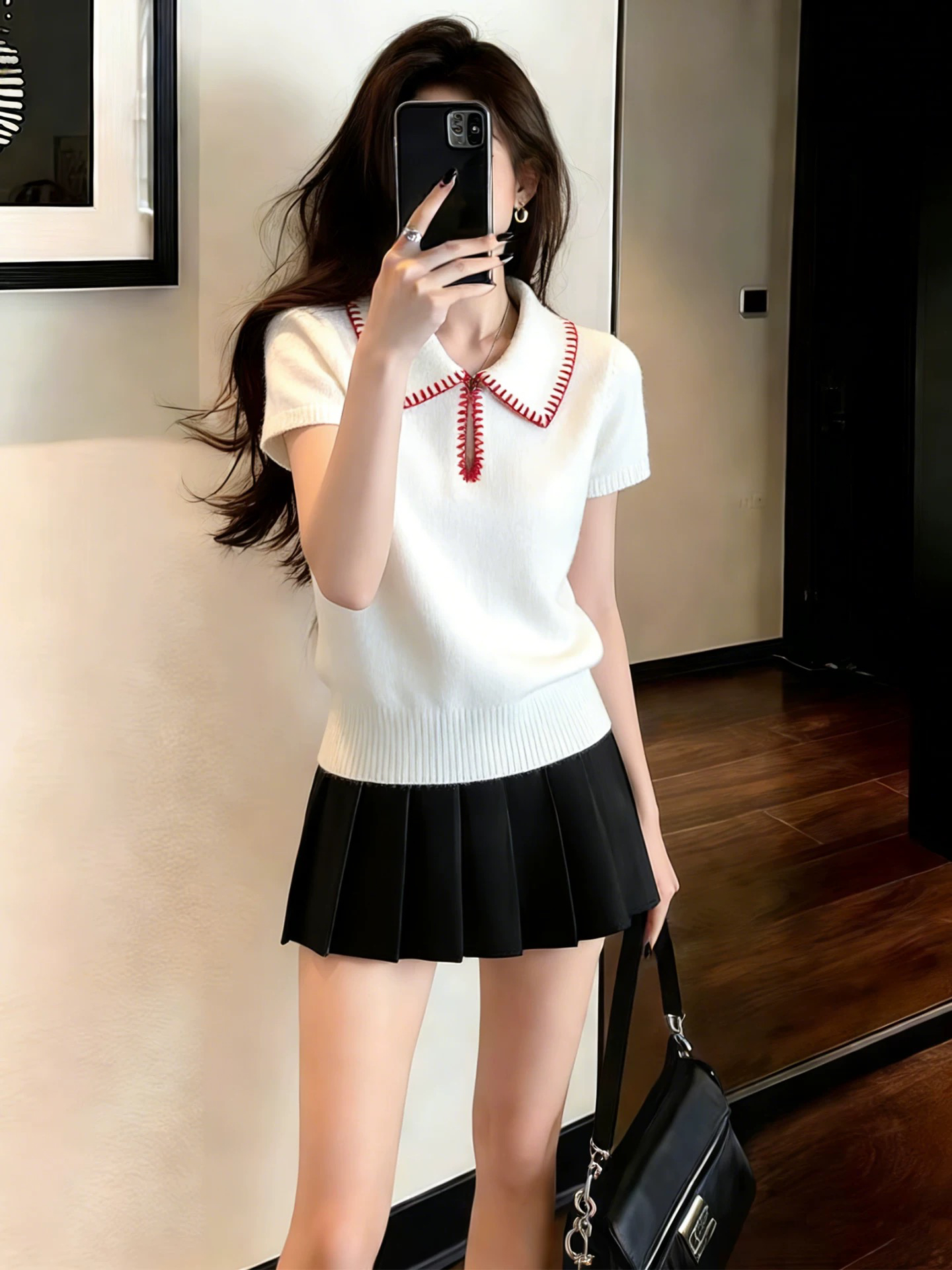 여름 polo 폴로 칼라 니트 스웨터 반팔 티셔츠 반신 스커트 2026 슈퍼 화재 연령 감소 자이언트 잘 생긴 투피스 슈트 여성