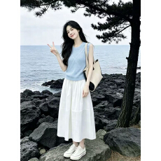 批发盐系轻熟穿搭一整套女夏季冰丝针织衫<b class='q'>半身裙</b>巨好看显瘦两件套装女
