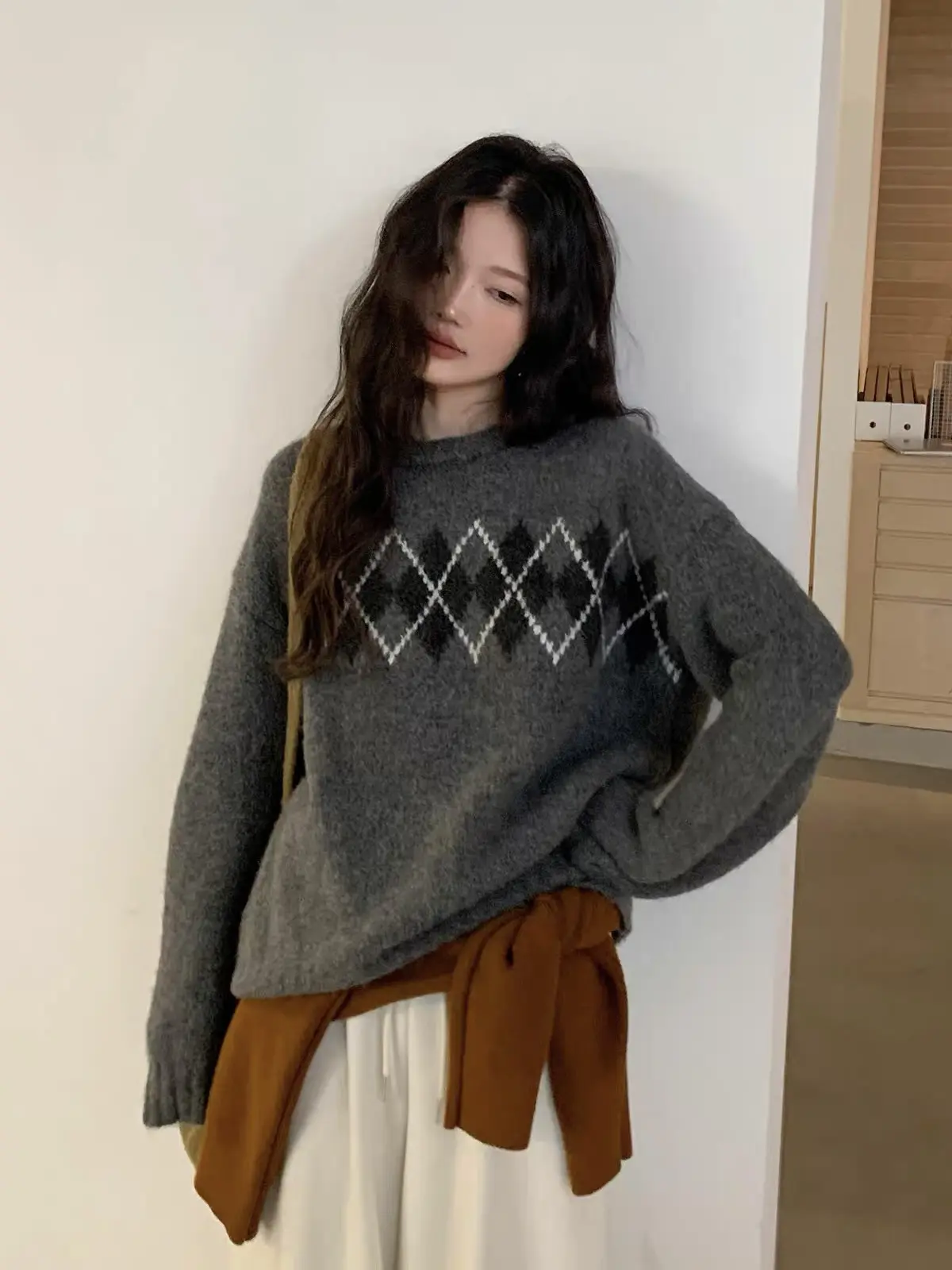 페어아일 다이아몬드 패턴 니트 상세 이미지 7