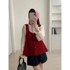 批发秋<b class='q'>冬</b>法式奶针织马甲女叠穿2026新款甜美减龄镂空坎肩背心