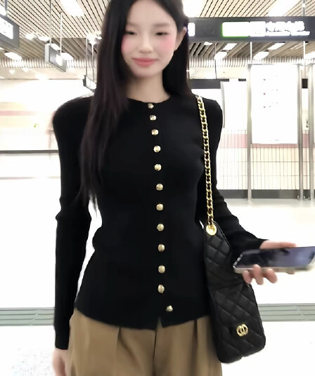한 부서 검정색 분위기 센스 긴팔 니트 스웨터 오픈 가디건 여성 조기 가을 부드러운 찹쌀 몸매 가꾸기 슬림해 보이는 인사이드 가져 가라. 스웨터