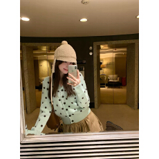 批发费尔岛蝴蝶结提花开衫女圆领<b class='q'>木</b>扣软糯条纹宽松温柔针织外套