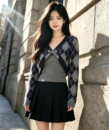 가을 겨울 니트 오픈 가디건 여성 가을 착용 가져 가라. 2026 쇼트 스타일 맨위 디자인 센스 스웨터 코트 반신 치마 세트