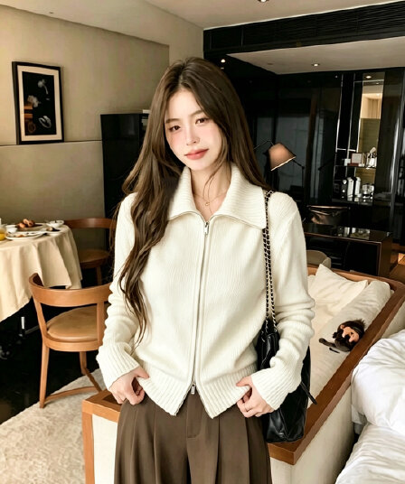 가을 겨울 새로운 스탠드 칼라 스웨터 오픈 가디건 여성 더블 지퍼 니트 재킷 맨위