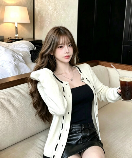 착용 로프 디자인 샤오시엔 100 양모 기초 다용도 흑인과 백인 패치워크 색상 니트 카디건 코트