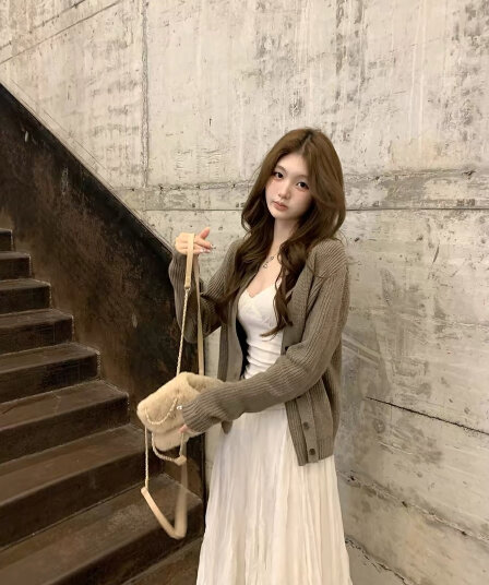 榛 과일 소나무 숲 다용도 니트 오픈 가디건 여성 이른 가을 새로운 루즈핏 스웨터 코트