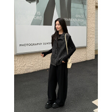 批发小香风翻领杂色粗花针织马甲女秋冬宽松无袖<b class='q'>背心</b>外搭叠穿三件套装