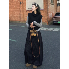 批发黑色无袖毛衣<b class='q'>背心</b>女2026秋季新款灰色长袖<b class='q'>打底</b>衫高腰阔腿裤子套装