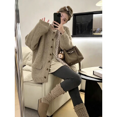 批发大码慵懒风软芙芙感宽松毛衣开衫女秋冬<b class='q'>胖</b><b class='q'>mm</b>休闲显瘦百搭时髦套装