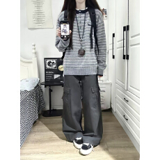 批发秋冬新款miu系美式复古亨利领条纹毛衣<b class='q'>牛仔</b>裤撞色显瘦三件<b class='q'>套装</b>女