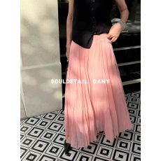 批发褶皱半身裙女春夏季高腰显瘦垂感松紧腰长款法式长裙子a字<b class='q'>大摆裙</b>