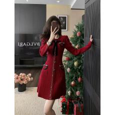 批发<b class='q'>欧洲站</b>秋冬2025新款圣诞穿搭过年战袍红色针织内搭打底毛衣<b class='q'>连衣裙</b>