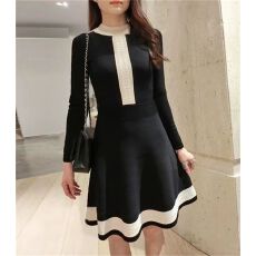 批发<b class='q'>欧洲站</b>2025秋冬款小香风针织<b class='q'>连衣裙</b>小黑裙拼色镂空赫本风气质显瘦
