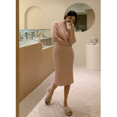 批发韩国秋冬针织套装连衣裙披肩套头外搭毛衣外套长款显瘦<b class='q'>吊带</b>两件套