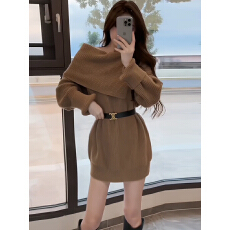 批发韩国气质名媛高级感<b class='q'>露肩</b>针织毛衣<b class='q'>连衣裙</b>秋冬小个子心机百搭打底裙