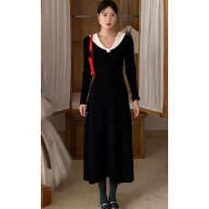 批发赫本风法式V领针织连衣裙女2025秋<b class='q'>冬</b>新款收腰显瘦气质高级感长裙