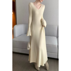 批发欧洲站长款针织连衣裙女2025秋<b class='q'>冬</b>内搭V领显瘦显高长裙配大衣