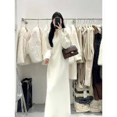 批发韩国中长款毛衣裙子秋冬季新款名媛小香风<b class='q'>通勤</b>百搭高级针织连衣裙