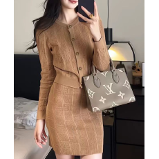 批发法式小香风针织套装女秋季新款<b class='q'>无袖</b>背心连衣裙气质开衫外套两件套