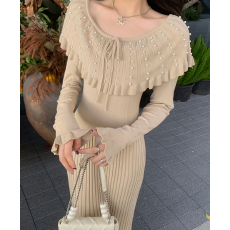 批发<b class='q'>韩国</b>大方得体绝美法式针织<b class='q'>连衣裙</b>女2025新款独特漂亮气质收腰长裙