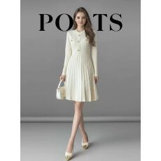 批发韩国名媛小香风白色<b class='q'>连衣裙</b><b class='q'>收腰</b>显瘦百褶裙千金感精致毛衣裙子