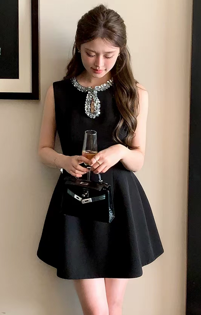 양 작은 볼륨 천 금빛 바람 아세트산 여성 드레스 허리 수축 수공 스팽글 생일 party 예복 니트 꼬집기 허리 치마
