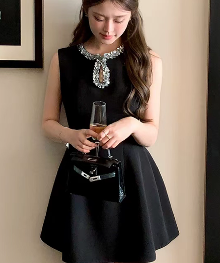 양 작은 볼륨 천 금빛 바람 아세트산 여성 드레스 허리 수축 수공 스팽글 생일 party 예복 니트 꼬집기 허리 치마
